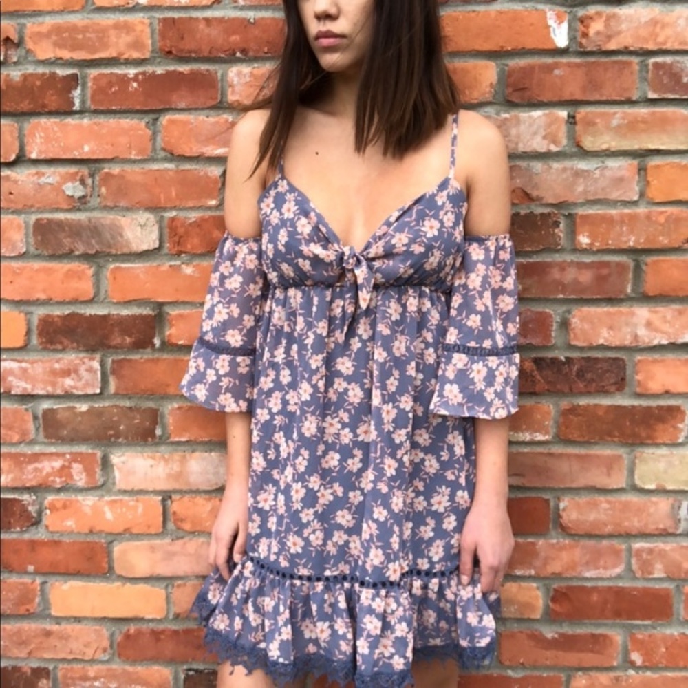 City Studio Blue Cream Floral Dress